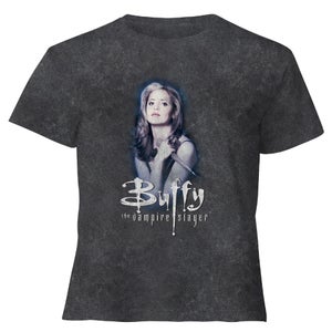 Buffy The Vampire Slayer Violet Portrait Women's Cropped T-Shirt - Black Acid Wash