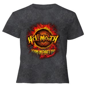 Buffy The Vampire Slayer Hellmouth Tour Women's Cropped T-Shirt - Black Acid Wash
