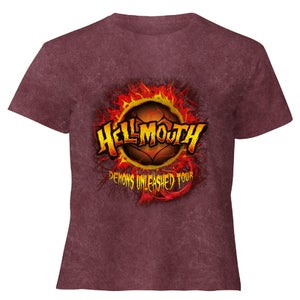 Buffy The Vampire Slayer Hellmouth Tour Women's Cropped T-Shirt - Burgundy Acid Wash