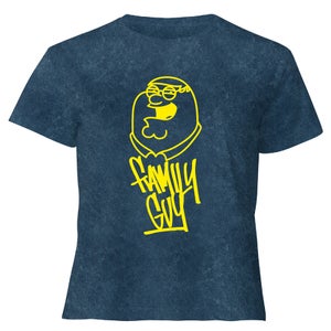 Family Guy Yellow Pete Women's Cropped T-Shirt - Navy Acid Wash