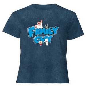 Family Guy Character Logo Women's Cropped T-Shirt - Navy Acid Wash
