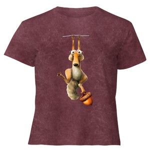 Ice Age Scrat Women's Cropped T-Shirt - Burgundy Acid Wash