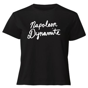 Napoleon Dynamite Script Logo Women's Cropped T-Shirt - Black
