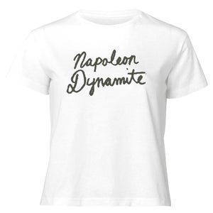 Napoleon Dynamite Script Logo Women's Cropped T-Shirt - White