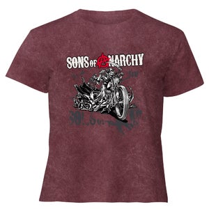 Sons of Anarchy Motorbike Reaper Women's Cropped T-Shirt - Burgundy Acid Wash