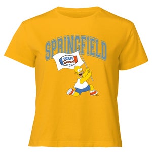 The Simpsons Springfield Team Women's Cropped T-Shirt - Mustard