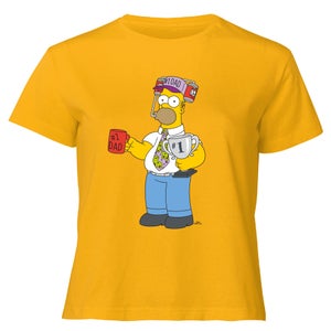 The Simpsons Homer Number 1 Dad Women's Cropped T-Shirt - Mustard