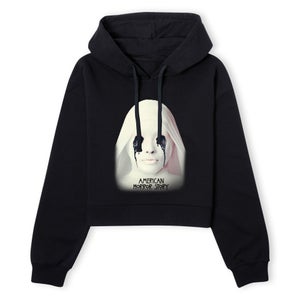 American Horror Story Crying White Nun Women's Cropped Hoodie - Black