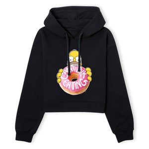 The Simpsons Homer Can't Talk Women's Cropped Hoodie - Black