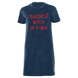 American Horror Story Baddest Witch In Town Women's T-Shirt Dress - Navy Acid Wash