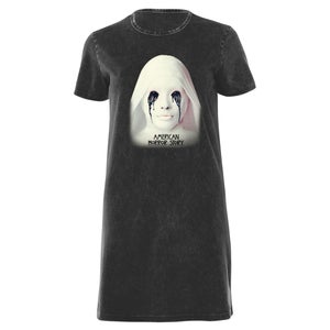 American Horror Story Crying White Nun Women's T-Shirt Dress - Black Acid Wash