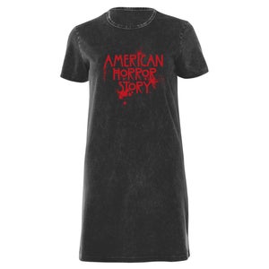 American Horror Story Splatter Logo Women's T-Shirt Dress - Black Acid Wash