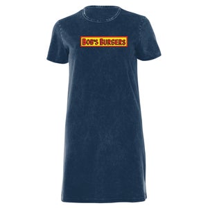 Bob&apos;s Burgers Block Logo Women's T-Shirt Dress - Navy Acid Wash