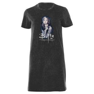 Buffy The Vampire Slayer Violet Portrait Women's T-Shirt Dress - Black Acid Wash