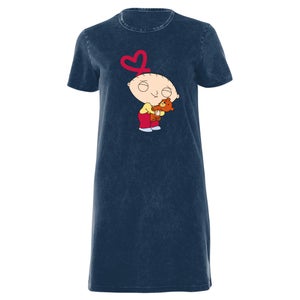Family Guy Stewie Loves Bear Women's T-Shirt Dress - Navy Acid Wash