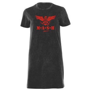 M*A*S*H Broken Eagle Logo Women's T-Shirt Dress - Black Acid Wash