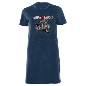 Sons of Anarchy Motorbike Reaper Women's T-Shirt Dress - Navy Acid Wash