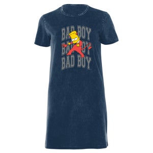 The Simpsons Bad Boy Bart Women's T-Shirt Dress - Navy Acid Wash