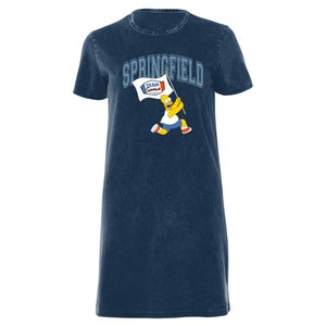 The Simpsons Springfield Team Women's T-Shirt Dress - Navy Acid Wash