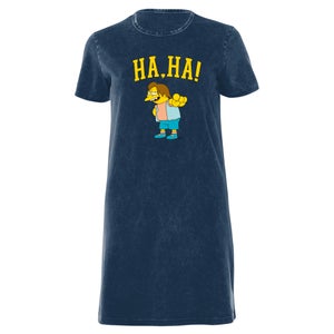 The Simpsons Nelson Ha Ha Women's T-Shirt Dress - Navy Acid Wash
