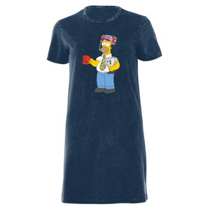 The Simpsons Homer Number 1 Dad Women's T-Shirt Dress - Navy Acid Wash