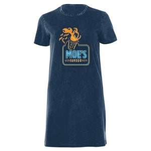 The Simpsons Moe's Tavern Neon Sign Women's T-Shirt Dress - Navy Acid Wash