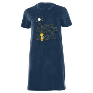 The Simpsons Genius Since Birth Women's T-Shirt Dress - Navy Acid Wash