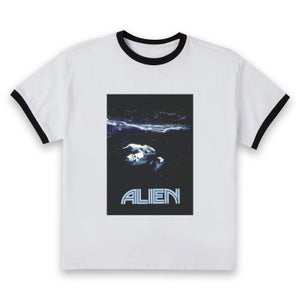 Alien Spacetravel Still Women's Cropped Ringer T-Shirt - White Black