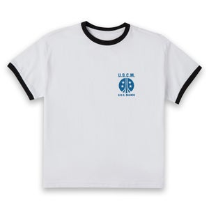 Alien USS Sulaco Pocket Women's Cropped Ringer T-Shirt - White Black