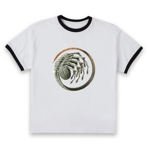 Alien Facehugger Curled Women's Cropped Ringer T-Shirt - White Black