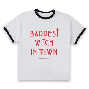American Horror Story Baddest Witch In Town Women's Cropped Ringer T-Shirt - White Black