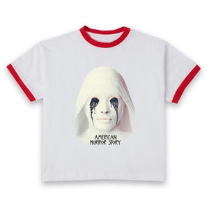 American Horror Story Crying White Nun Women's Cropped Ringer T-Shirt - White Red