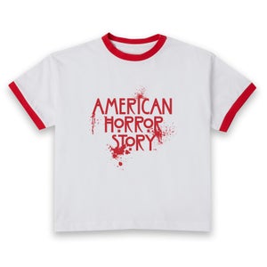 American Horror Story Splatter Logo Women's Cropped Ringer T-Shirt - White Red