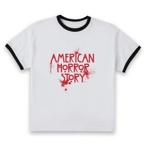 American Horror Story Splatter Logo Women's Cropped Ringer T-Shirt - White Black