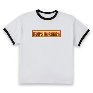 Bob&apos;s Burgers Block Logo Women's Cropped Ringer T-Shirt - White Black