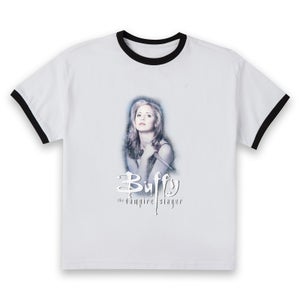 Buffy The Vampire Slayer Violet Portrait Women's Cropped Ringer T-Shirt - White Black