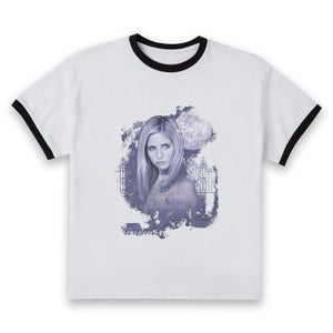 Buffy The Vampire Slayer Face Women's Cropped Ringer T-Shirt - White Black