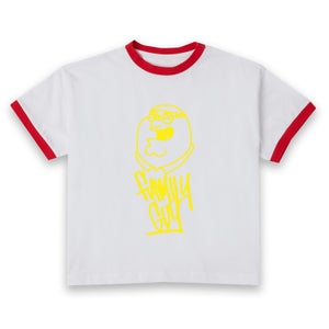 Family Guy Yellow Pete Women's Cropped Ringer T-Shirt - White Red