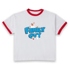 Family Guy Character Logo Women's Cropped Ringer T-Shirt - White Red