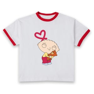 Family Guy Stewie Loves Bear Women's Cropped Ringer T-Shirt - White Red