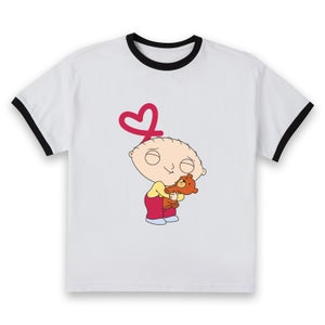 Family Guy Stewie Loves Bear Women's Cropped Ringer T-Shirt - White Black