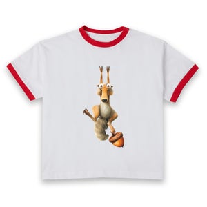 Ice Age Scrat Women's Cropped Ringer T-Shirt - White Red