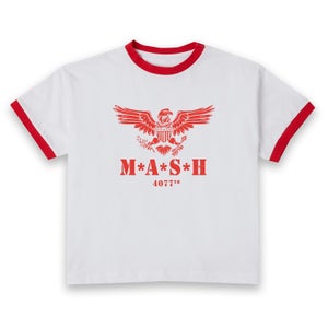 M*A*S*H Broken Eagle Logo Women's Cropped Ringer T-Shirt - White Red