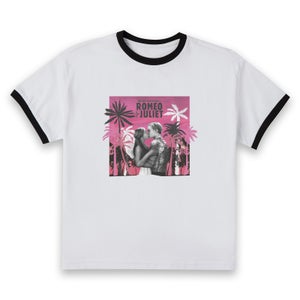 Romeo and Juliet Palmtree Women's Cropped Ringer T-Shirt - White Black