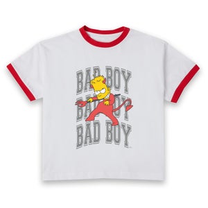 The Simpsons Bad Boy Bart Women's Cropped Ringer T-Shirt - White Red