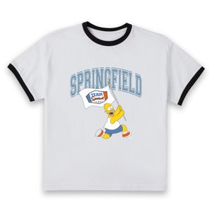 The Simpsons Springfield Team Women's Cropped Ringer T-Shirt - White Black
