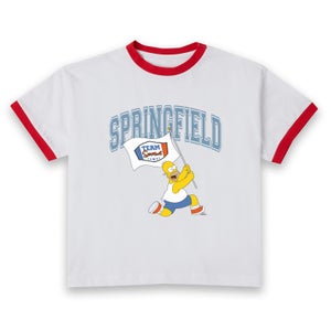 The Simpsons Springfield Team Women's Cropped Ringer T-Shirt - White Red
