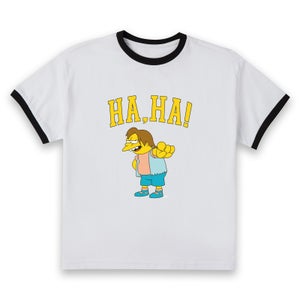 The Simpsons Nelson Ha Ha Women's Cropped Ringer T-Shirt - White Black