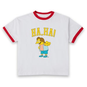 The Simpsons Nelson Ha Ha Women's Cropped Ringer T-Shirt - White Red