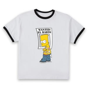 The Simpsons Wanted El Barto Women's Cropped Ringer T-Shirt - White Black
